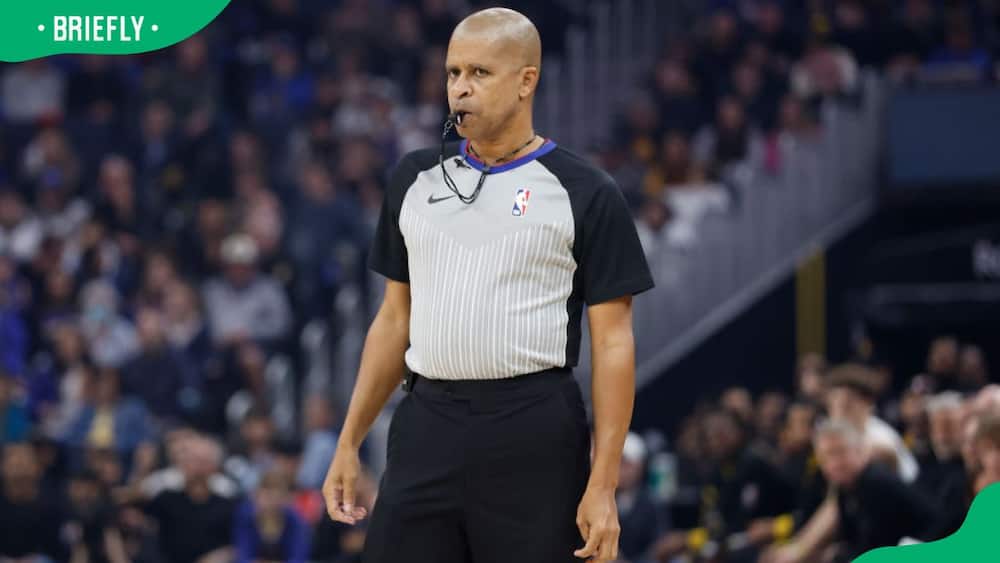 Sean Corbin officiating a 2024 game between the Golden State Warriors and the Toronto Raptors