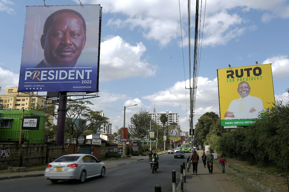 The frontrunners in the Kenyan presidential election are Raila Odinga (left) and William Ruto