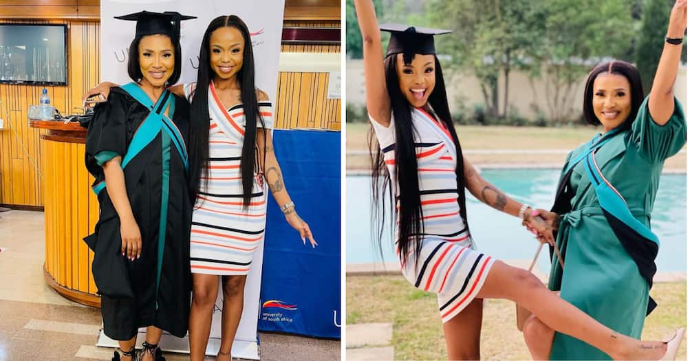 A woman celebrated her mother's honours graduation.