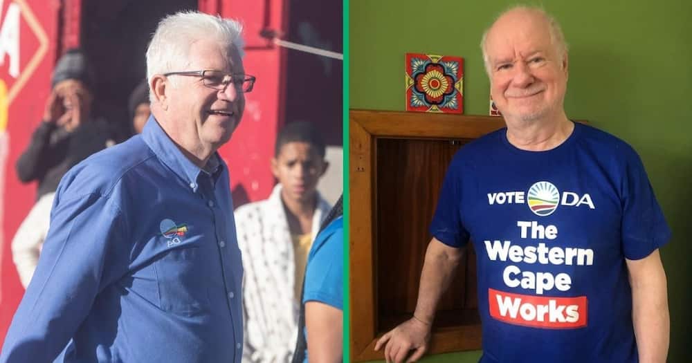 Western Cape Premier Alan Winde shared a post of veteran actor Pierre van Pletzen wearing a DA t-shirt