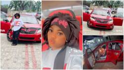 Young Lady buys stunning new red Toyota car, peeps celebrate her but haters question her source of income