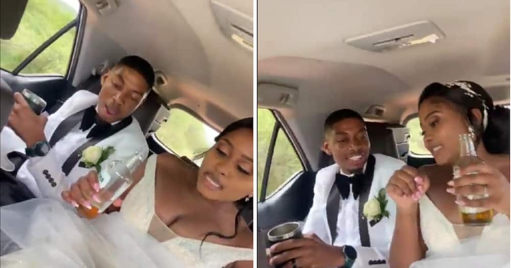A couple that got married had the time of their lives in a car.