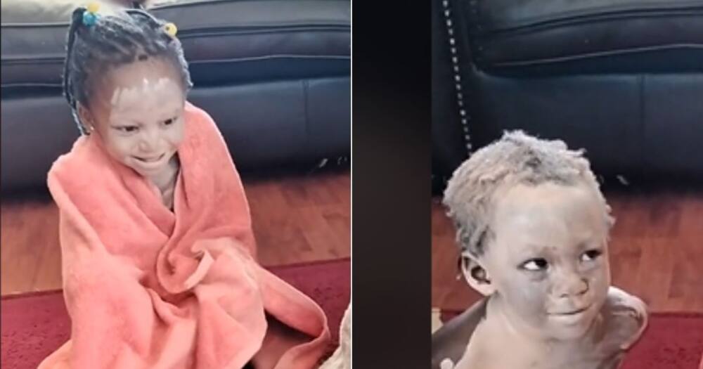 A Mzansi mom confronted her children, covered in a cream from head to toe. Image: TikTok/@ladykama