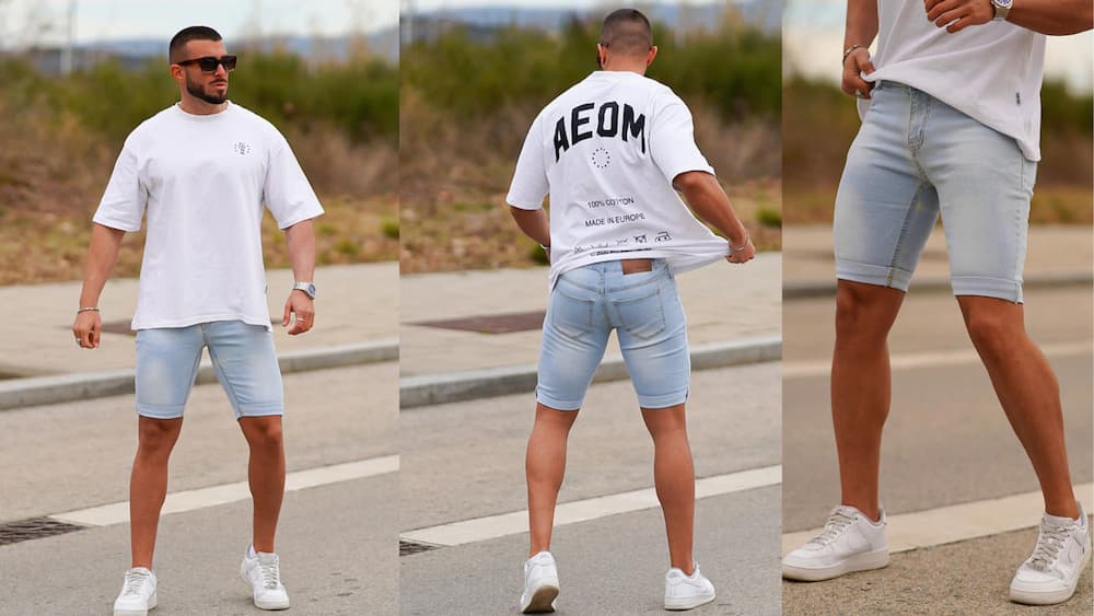 Slim-fit denim shorts with a matching top