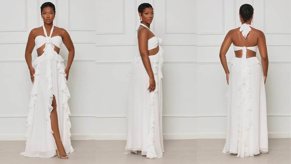 Cut-out ruffle maxi with a halter neckline