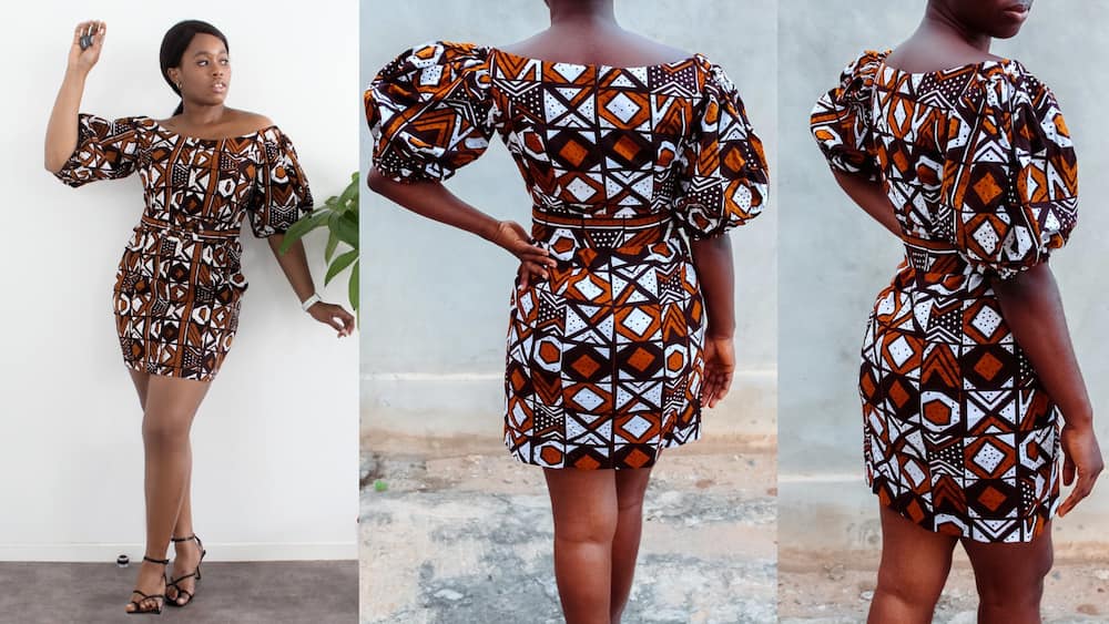 Brown African print with puffed sleeves