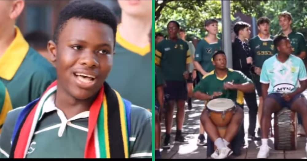 Northwood School pupils sing Shosholoza for the Springboks