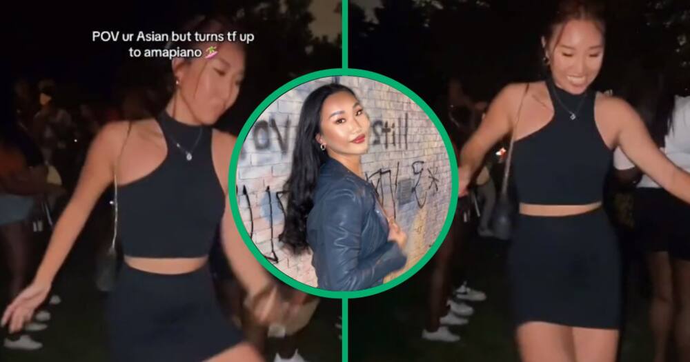 Asian woman shows off amazing amapiano dance moves