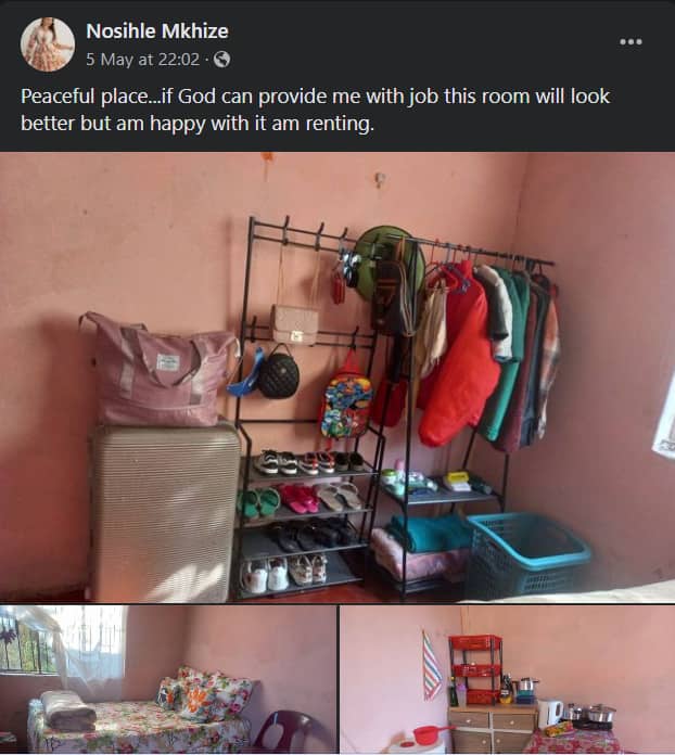 Nosihle Mkhize shared photos of her decorated rented room