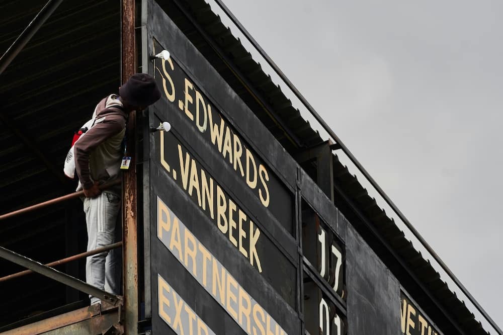 The manually operated scoreboard in Bulawayo is one of the last of its kind in international cricket