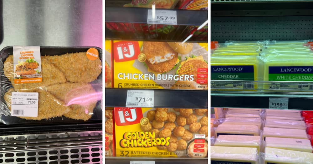chicken, burger patty, cheese, pick 'n pay