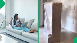 Dream couch delivered: Mzansi woman unboxes her stunning George & Mason Stacey find from Takealot