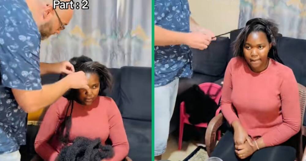 A woman got fresh braids from her husband