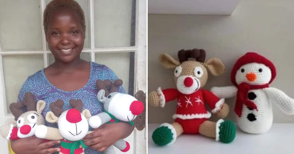 A lady who makes crocheted stuffed toys to support her family members has started making Christmas teddies to support herself