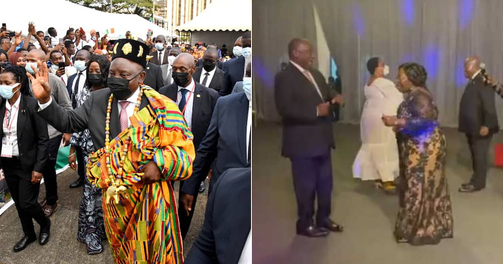 President Cyril Ramaphosa, Dancing, Ghana, West Africa, state visit, no mask, Covid-19, social distancing