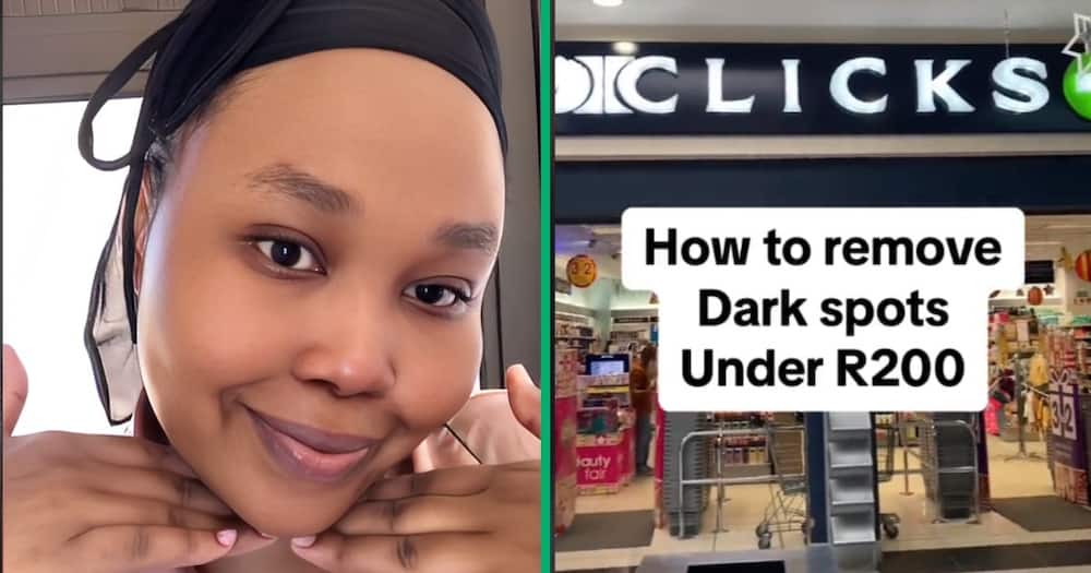 An SA woman posted a TikTok video showing various skincare products for dark marks