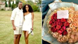 Hubby goals: Itumeleng Khune spoils wifey Sphelele Makhunga with gorgeous bouquet of roses, leaves SA gushing