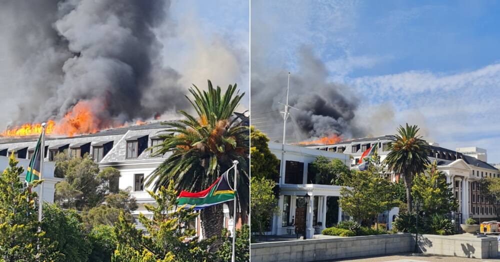 Fire, Roof, Parliament, National Assembly, Cape Town, Fire and emergency, Rescue personnel, Wind, Fire forensic investigations, Parliament spokesperson, Moloto Mothapo