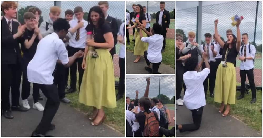 Schoolboy Proposes to His Female Teacher in Viral Video, Sends Other Students Watching Them into a Frenzy Schoolboy Proposes to His Female Teacher in Viral Video, Sends Other Students Watching Them into a Frenzy