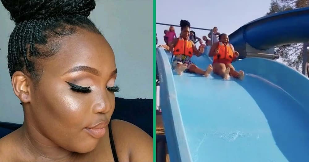 A woman slid down a water slide before she almost drowned