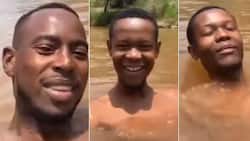 Hebanna: Guys chilling in a river boast about their success, Mzansi laughs at them