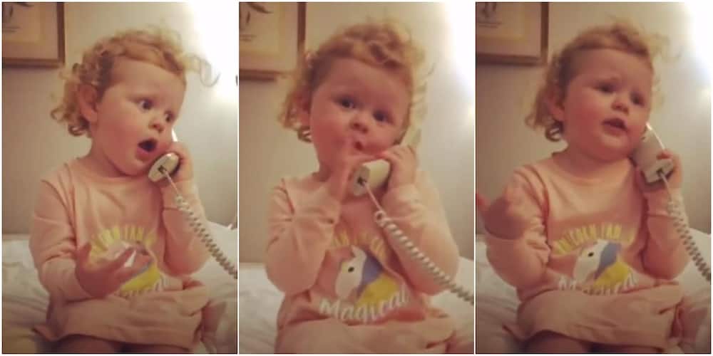 Little girl sends social media into frenzy as she fakes telephone conversation, shows the drama queen in her