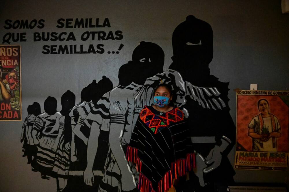 An Otomi woman is seen during the occupation of Mexico's National Institute of Indigenous Peoples in August 2021 in protest at the group's treatment by the government