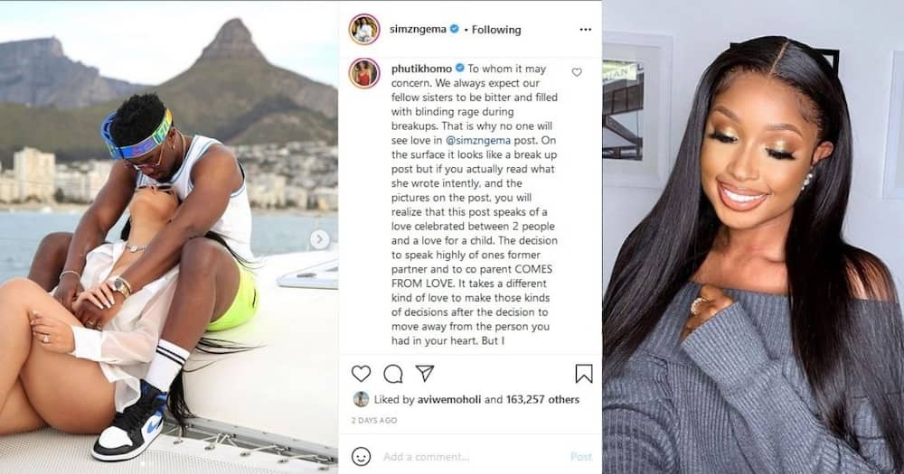 Phuti Khomo, applauds Simz Ngema, for not bashing, baby daddy, in break up post