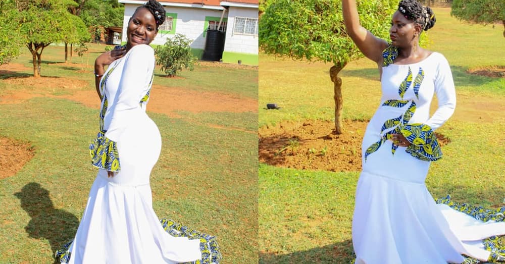 Kenyan woman shows off beautiful wedding dress her talented mum sewed for her