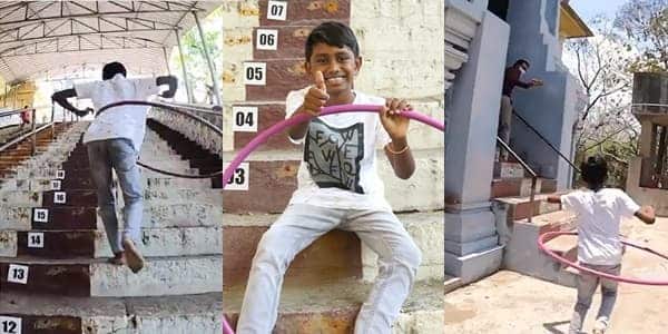 Young boy sets Guinness World Record after climbing 50 stairs while doing hula hooping in less than 20 seconds