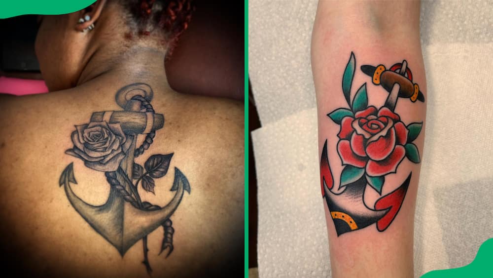 Anchor and rose tattoo