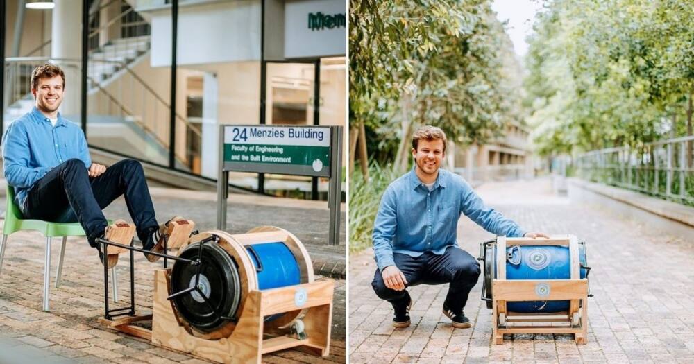 UCT, Electrical Engineering student, pedal-powered washing machine, no electricity, load shedding, donation, Kai Goodall
