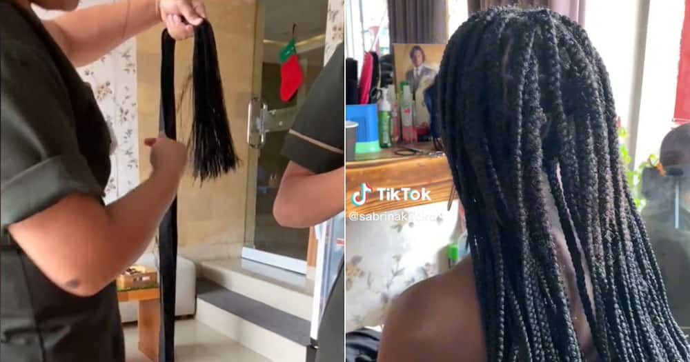 Black lady gets nylon braids in Bali
