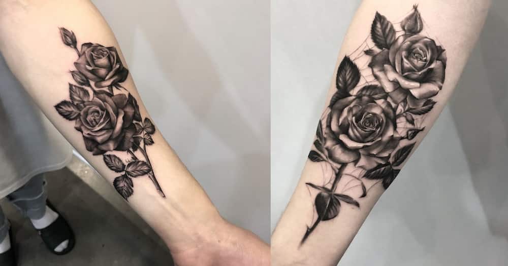 Rose flower and spider web tattoo
