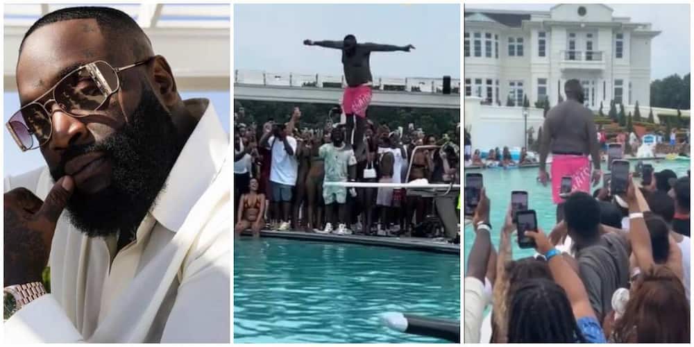 Rick Ross jumping into pool.