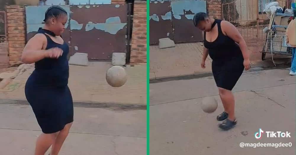 A woman juggled a soccer ball in a TikTok video