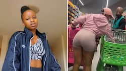 Mzansi lady walks around the shops doing her shopping via other people’s trolleys, peeps see trouble coming