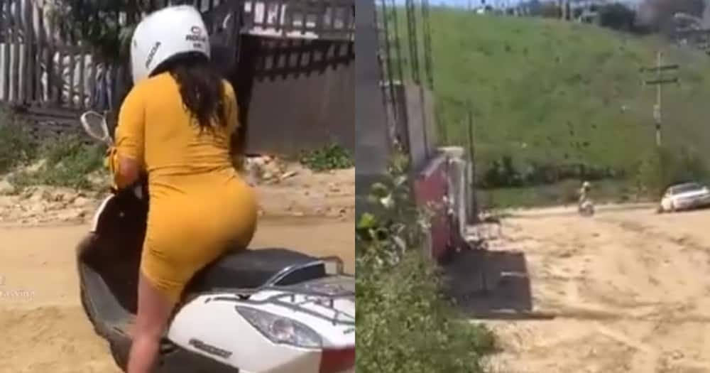Eish: Clip Shows Lady Flying From a Scooter Shortly After Getting On