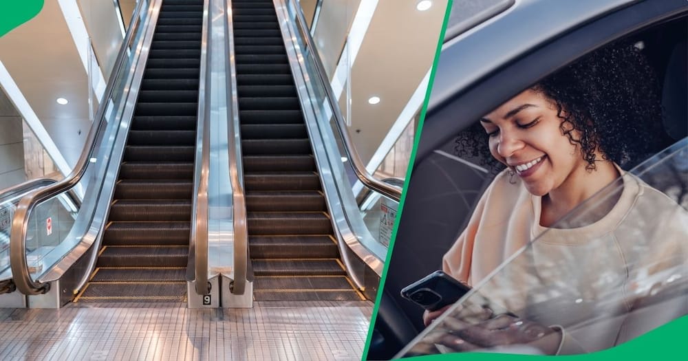 Man reduced to tears by woman in viral escalator prank