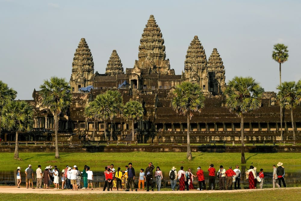 Some of the antiquities had been stolen from the temples of Angkor, such as the temple of Angkor Wat (pictured April 2022) in Cambodia