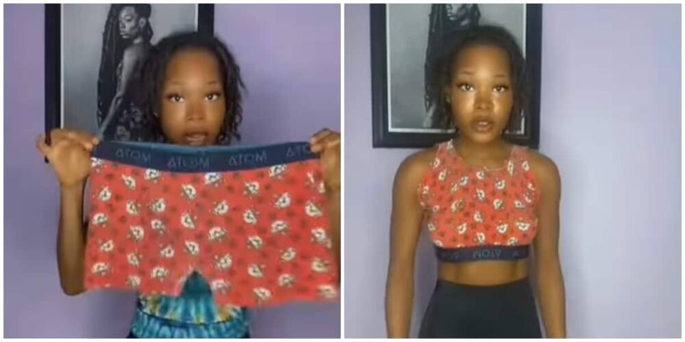 Photos of a lady wearing a pair of boxers / fashion hack /fashion DIY